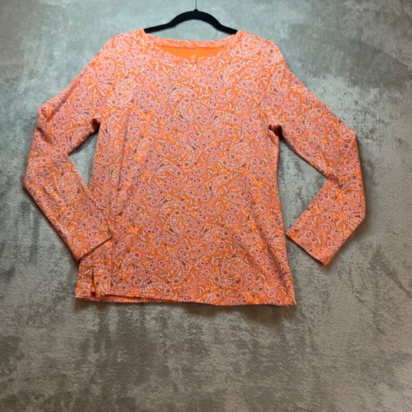 J. Jill Tops - J. Jill Womens Orange Paisley Pima Cotton Long Sleeve Crew Neck Tee Size M